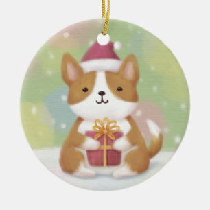 Décoration En Céramique Joyeux Noël : Corgi Illustration Art