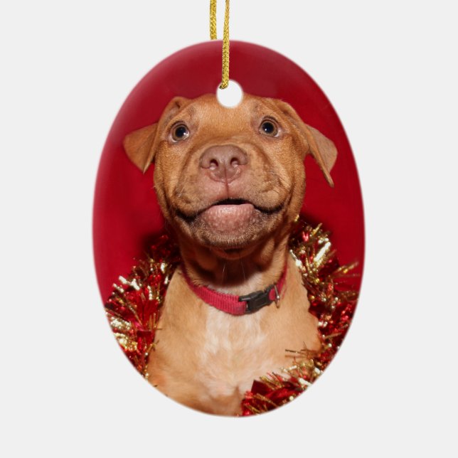 Décoration En Céramique Joyeux Noël de chiot pitbull (Dos)