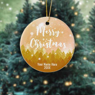 Décoration En Céramique Joyeux Noël de neige et de forêt sur 2 côtés