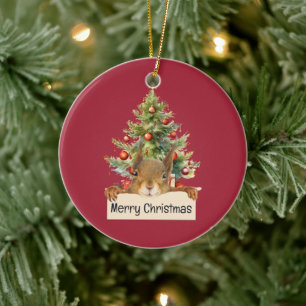 Décoration En Céramique Joyeux Noël Écureuil Arbre de Noël Modifiable