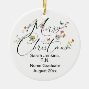 Décoration En Céramique Joyeux Noël Fleur sauvage R.N. Nurse Graduate
