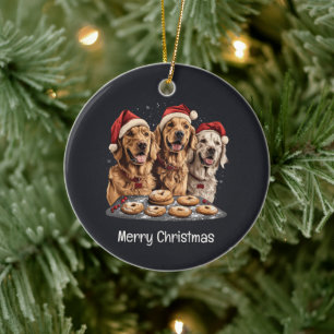Décoration En Céramique Joyeux Noël Golden Retriever Chiens Baking