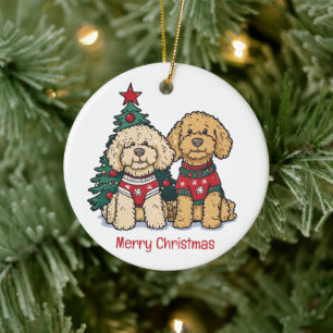 Décoration En Céramique Joyeux Noël Goldendoodle Chiens