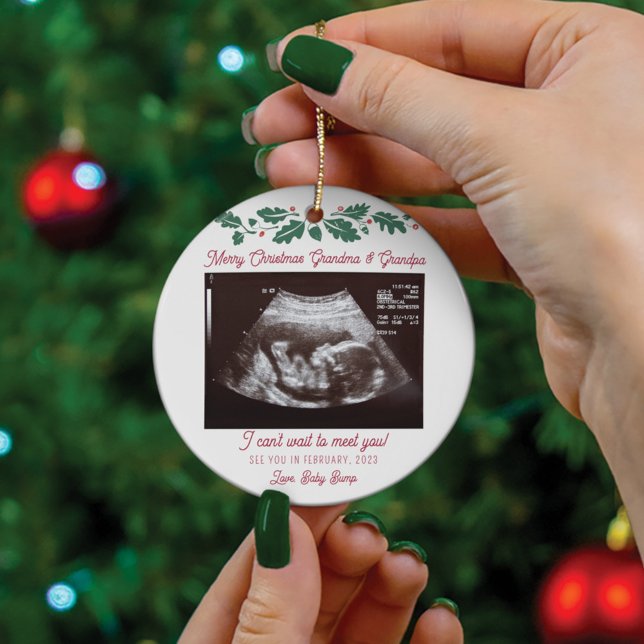 Décoration En Céramique Joyeux Noël Grand-parents Grossesse Ultrasound (Pregnancy Announcement Grandma Keepsake Ornament)
