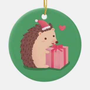 Décoration En Céramique Joyeux Noël Hérisson Avec Cadeau