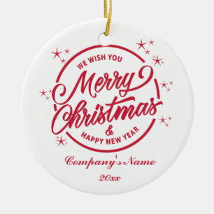 Décoration En Céramique Joyeux Noël & Joyeux Nouvel An, Typographie Rouge