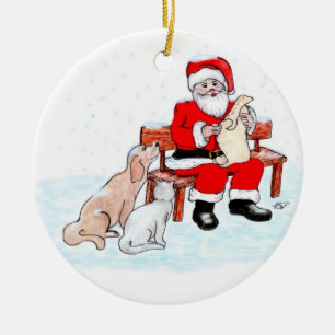 Décoration En Céramique Joyeux Noël - le père noël avec le chat et le
