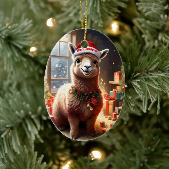 Décoration En Céramique Joyeux Noël Llama, (Arbre)