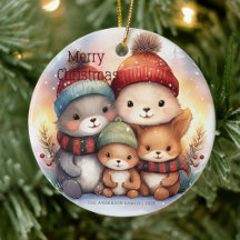Joyeux Noël Mignonne Famille d'Animaux de la Forêt