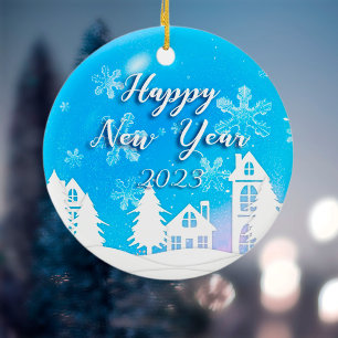 Décoration En Céramique Joyeux Noël Nouvel An 2023 Maison Blanche Bleue ne