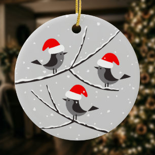 Décoration En Céramique Joyeux Noël Nouvel An Jolies Oiseaux Chapeau de Pè