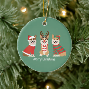 Décoration En Céramique Joyeux Noël Pembroke Welsh Corgi Chiens