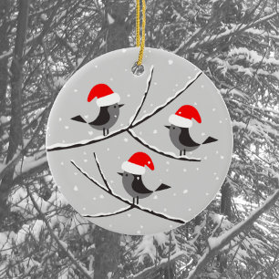 Décoration En Céramique Joyeux Noël Père Noël Red Casquette Birds
