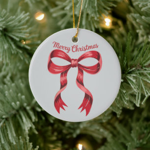 Décoration En Céramique Joyeux Noël Rouge Coquette Arc Féminin