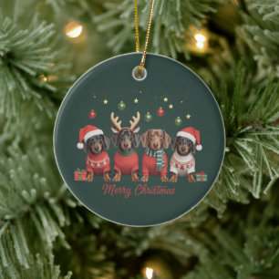 Décoration En Céramique Joyeux Noël Santa Renne Dachshund Saucisse