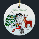 Décoration En Céramique Joyeux Noël ! Snowman avec amis<br><div class="desc">Joyeux Noël! Snowman with Friends - Baby Polar Bear,  Birds,  Moose,  Rabbit,  ~~~ dessin au crayon coloré par Krisi ArtKSZP ~~~ Store Category >>> Joyeux Noël pour les enfants >>> Snowman with Friends</div>