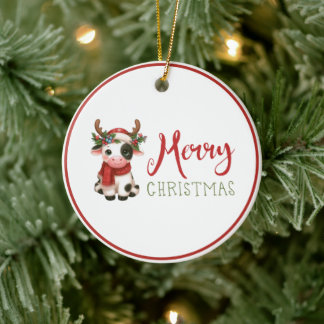 Décoration En Céramique Joyeux Noël vache mignonne