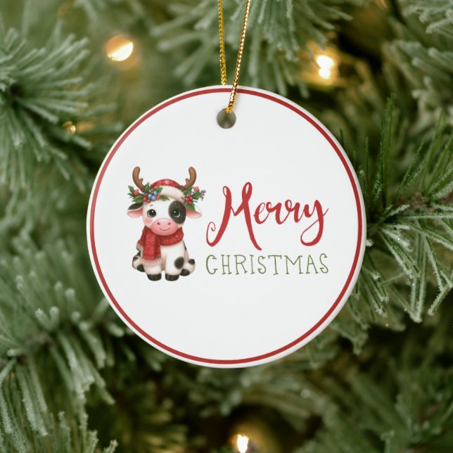 Décoration En Céramique Joyeux Noël vache mignonne  (Arbre)
