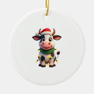Décoration En Céramique Joyeux Noël Vache Père Noël Lumières de Noël Vache