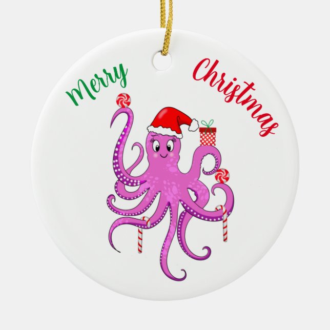 Décoration En Céramique Joyeux Noël violet Père Noël Octopus (Devant)