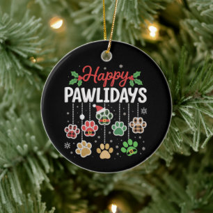 Décoration En Céramique Joyeux Pawlidays Drôle de Noël Patte de chien Xmas
