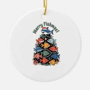 Décoration En Céramique Joyeux Poisson Noël Arbre Poisson Drôle Pêche