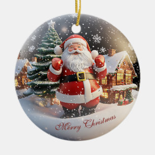 Décoration En Céramique Joyeux sapin de Noël enneigé Père Noël 