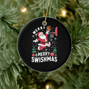 Décoration En Céramique Joyeux Swishmas Noël Santa Jouant au Basketball 