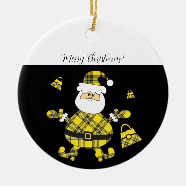 Décoration En Céramique Joyeux Tartan Jaune de la mode Père Noël (Devant)