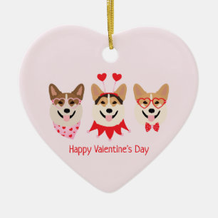 Décoration En Céramique Joyeux Valentines Day Pembroke Welsh Corgi Chiens