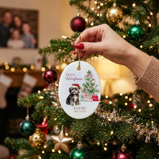 Décoration En Céramique Joyeux Woofmas Premier Noël Animal Chien Famille