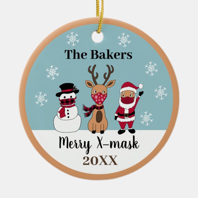 Décoration En Céramique Joyeux X-Mask Funny Reindeer Snowman Père Noël (Devant)