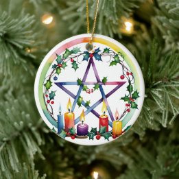 Décoration En Céramique Joyeux Yule Festive Pentacle Winter Wiccan Holiday