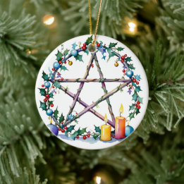 Décoration En Céramique Joyeux Yule Festive Pentacle Winter Wiccan Holiday