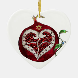 Décoration En Céramique Judaica Pomegranate Heart Hanoukka Rosh Hashanah