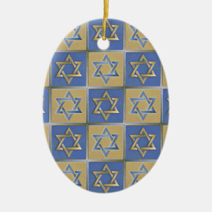 Décoration En Céramique Judaïque Star Of David Metal Gold Blue