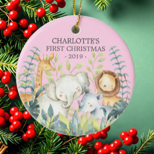 Décoration En Céramique Jungle Photo Girls Baby's First Christmas Ornament