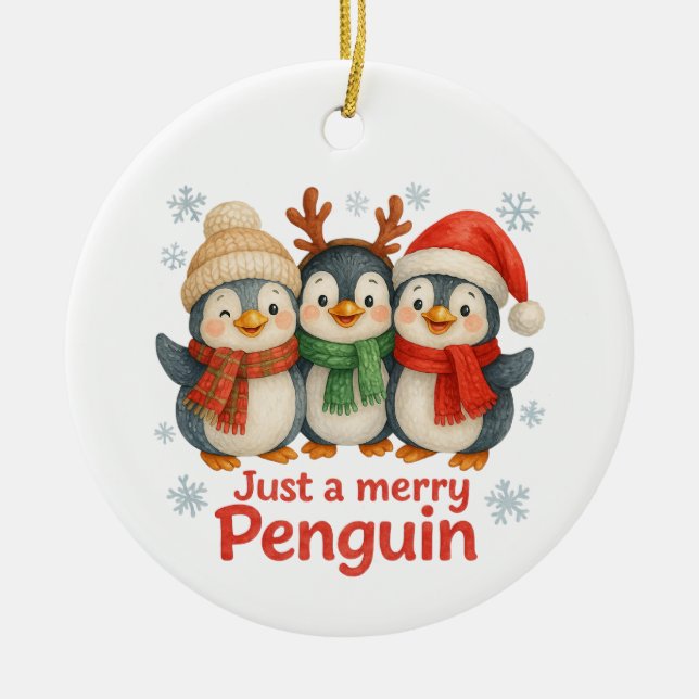 Décoration En Céramique Just a Merry Penguin Christmas Card – Cute Holiday (Devant)
