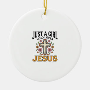Décoration En Céramique Juste une fille qui aime Jésus Floral Cross Shirt_