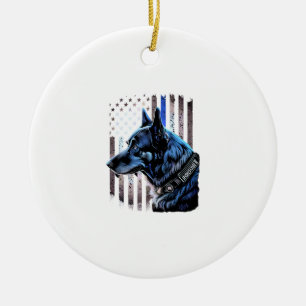 Décoration En Céramique K9 Berger Allemand Police Chien Mince Ligne Bleue 