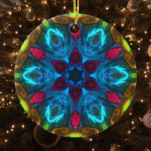 Décoration En Céramique Kaleidoscope psychédélique bleu rose et vert