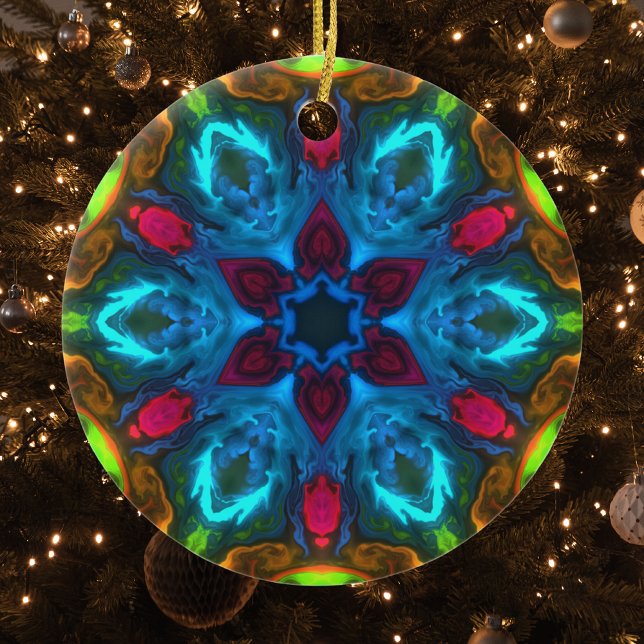 Décoration En Céramique Kaleidoscope psychédélique bleu rose et vert (Créateur téléchargé)