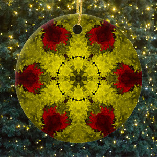 Décoration En Céramique Kaleidoscope psychédélique Fleur rouge et jaune