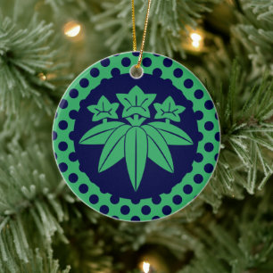 Décoration En Céramique Kamakura Minamoto Mon clan japonais bleu marine