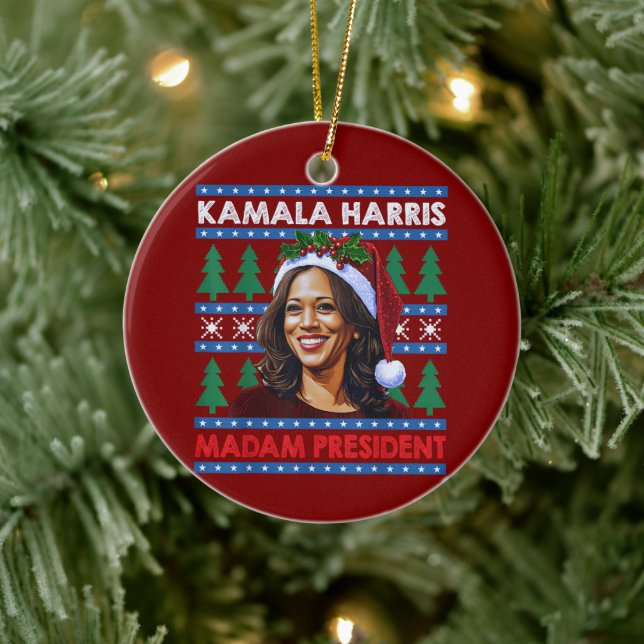 Décoration En Céramique Kamala Harris Madame la Présidente Noël Santa Hat (Arbre)