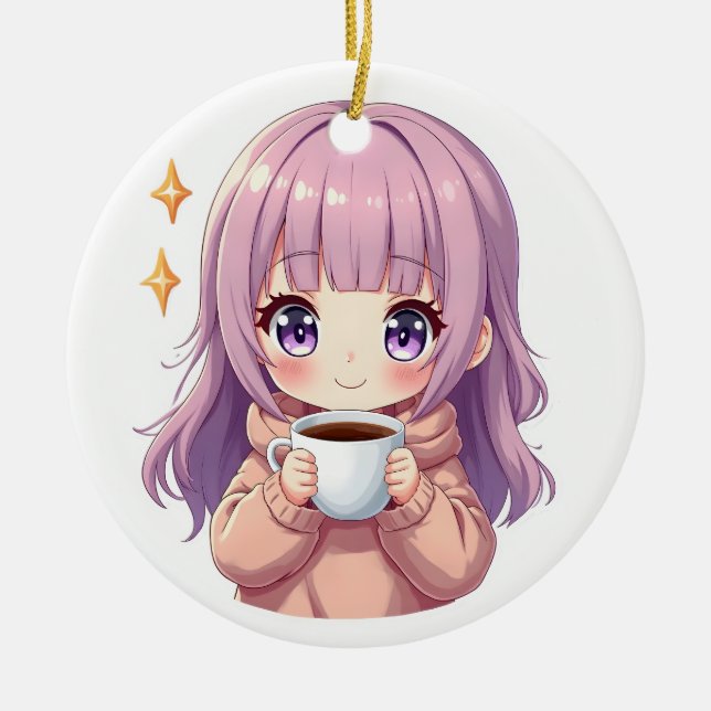 Décoration En Céramique Kawaii Cozy Coffee Girl – Pastel Aesthetic sticker (Devant)