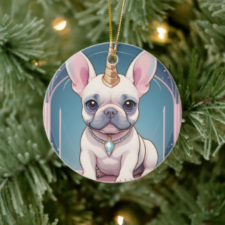 Décoration En Céramique Kawaii French Bulldog Unicorn Pastel rose