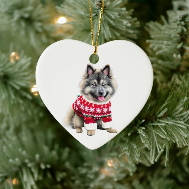 Décoration En Céramique Keeshond dans le pull de Noël (Arbre)