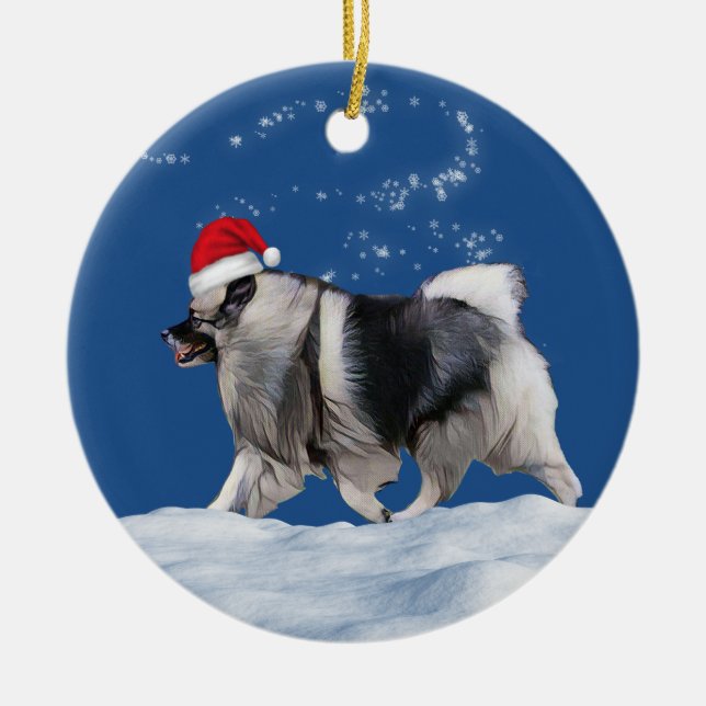 Décoration En Céramique Keeshond Père Noël Noël (Devant)