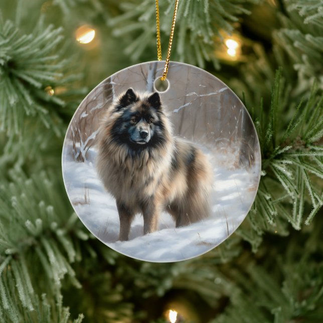 Décoration En Céramique Keeshond Qu'Il Neige Noël (Arbre)
